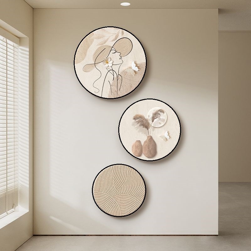 奶油风客厅装饰画圆形抽象人物沙发背景墙挂画餐厅壁画卧室床头画图片