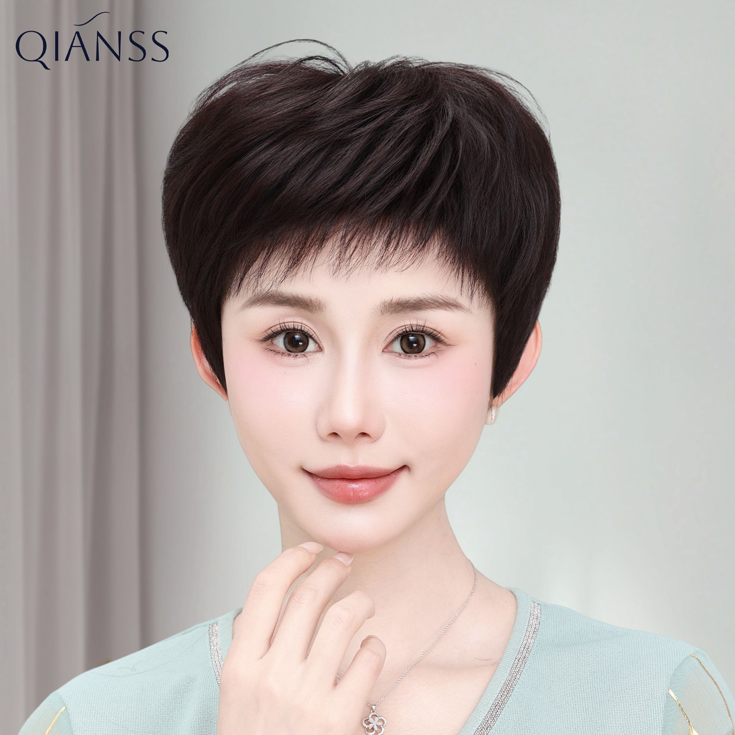 全头套真发短发中年女士