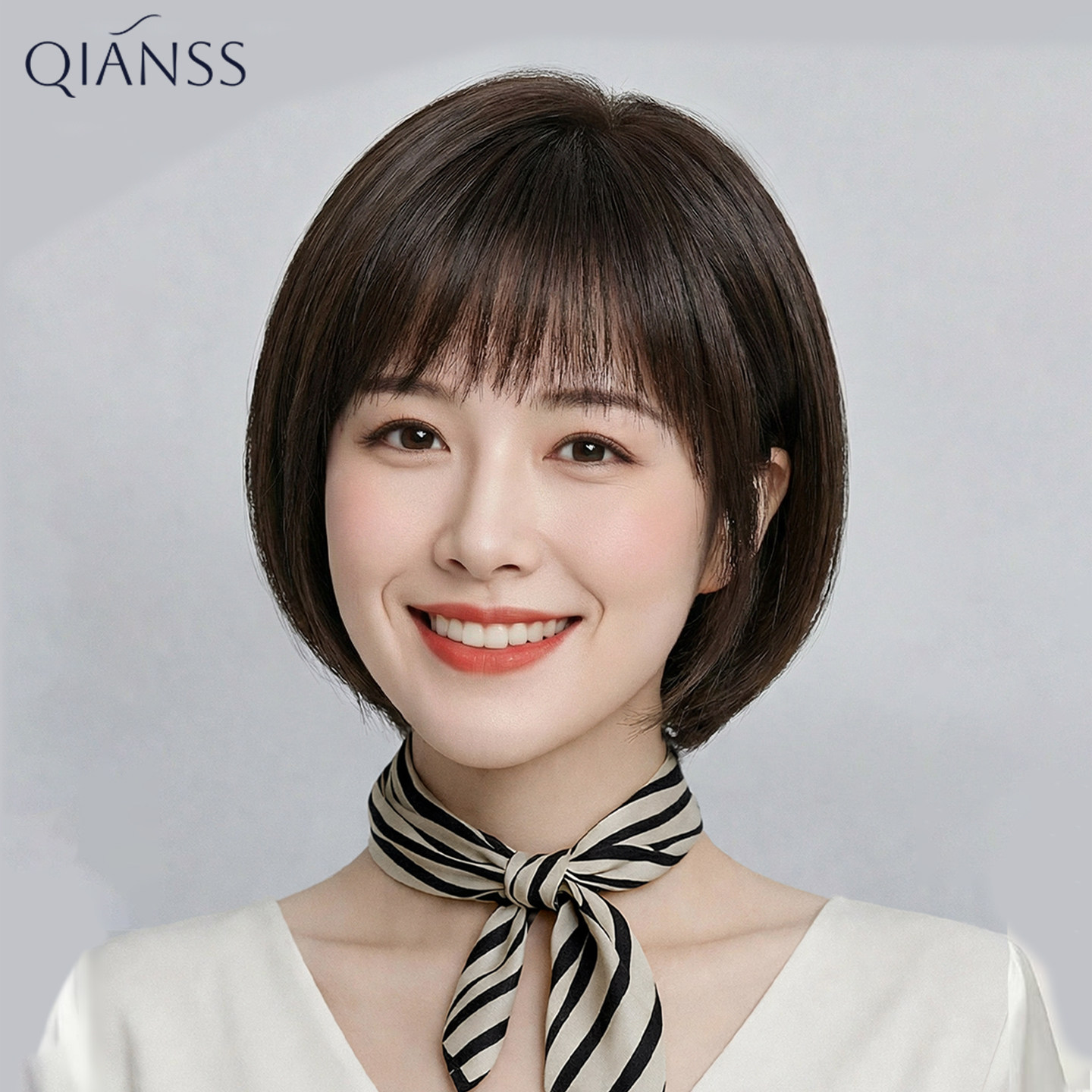 中老年真人发丝波波头整顶假发图片