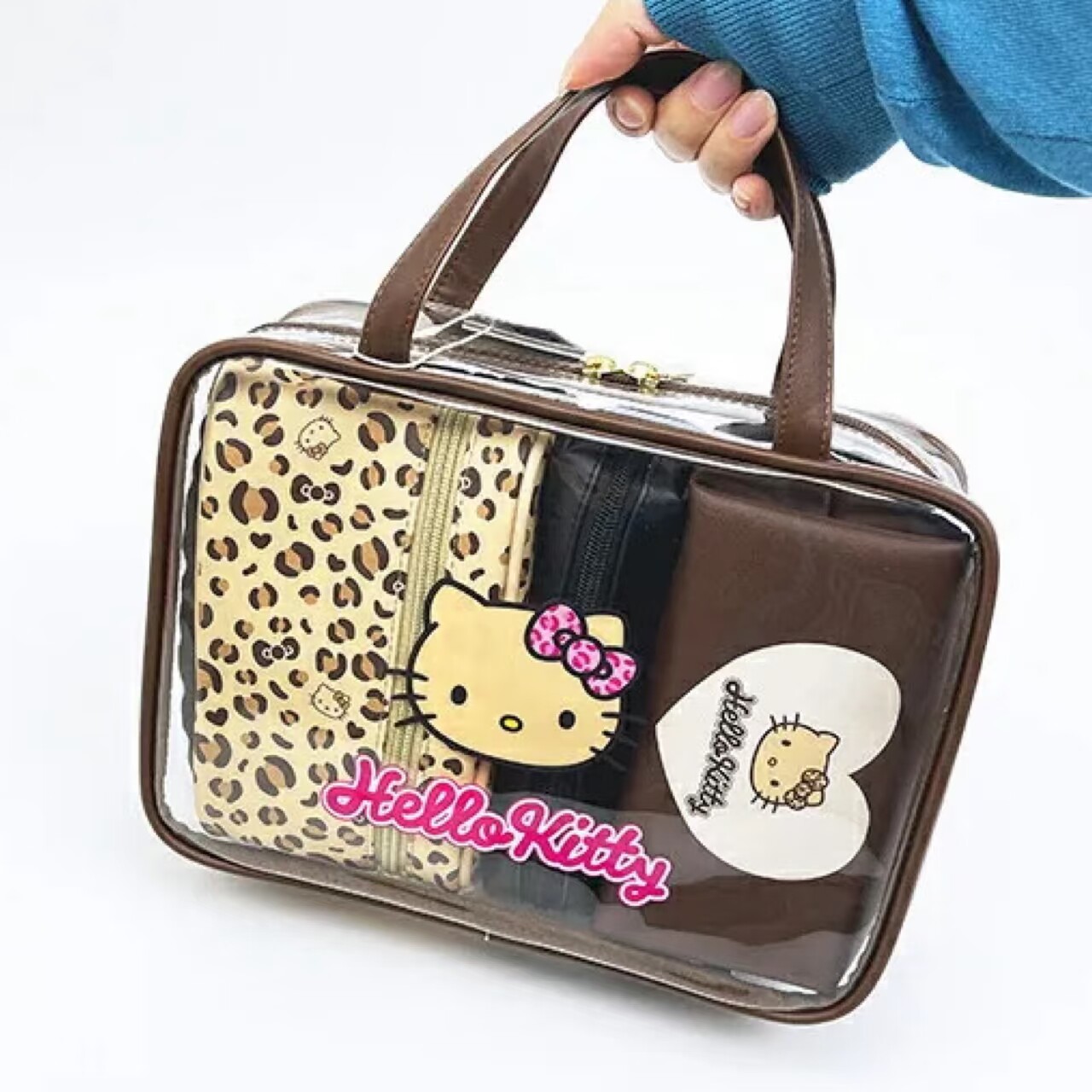 HelloKitty黑皮豹纹棕色洗漱包