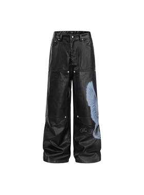 【品牌直发】 theboyhasnopatience TBHNP 骑士天马印花直筒皮裤