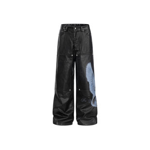 【品牌直发】 theboyhasnopatience TBHNP 骑士天马印花直筒皮裤