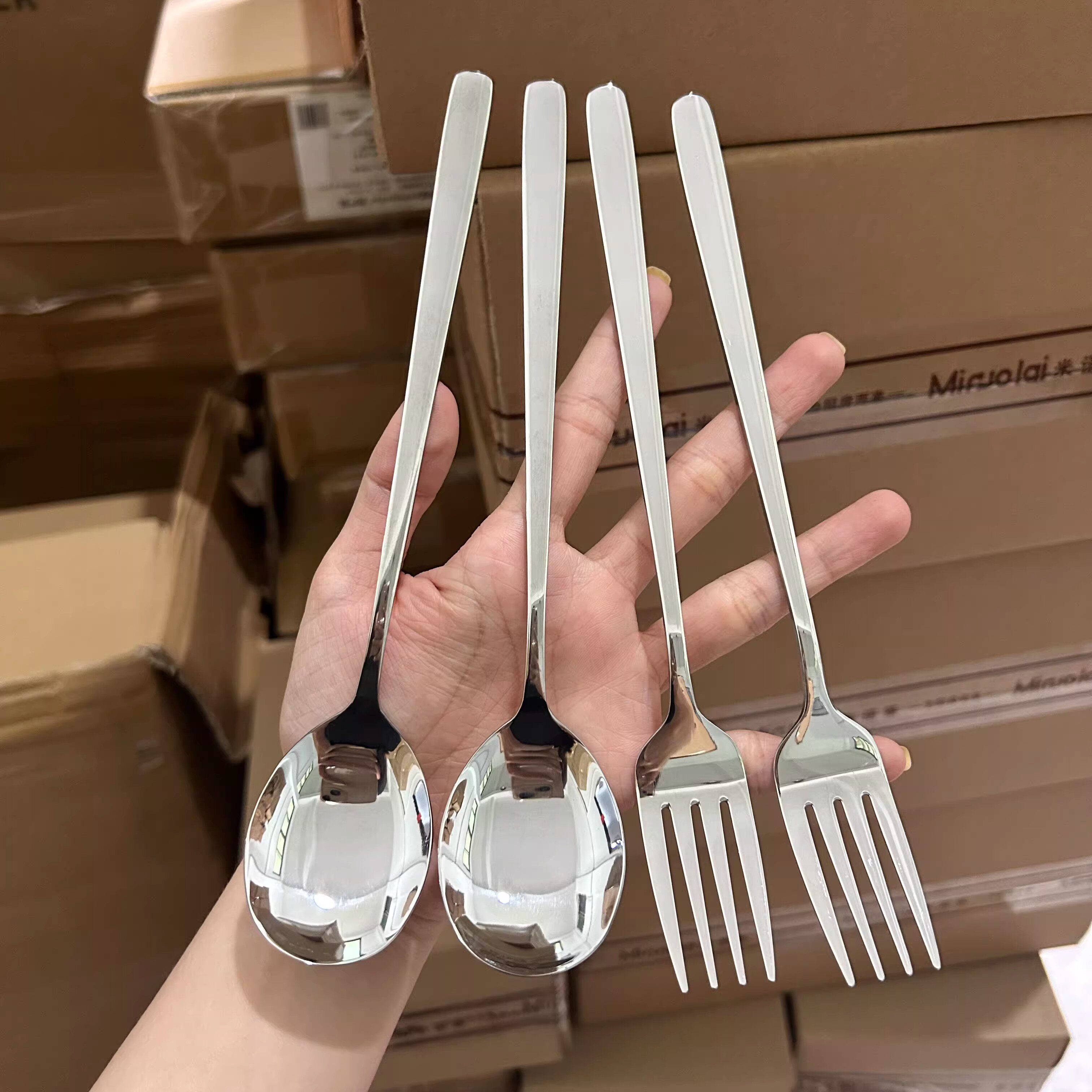 不锈钢长柄韩式汤匙叉套装