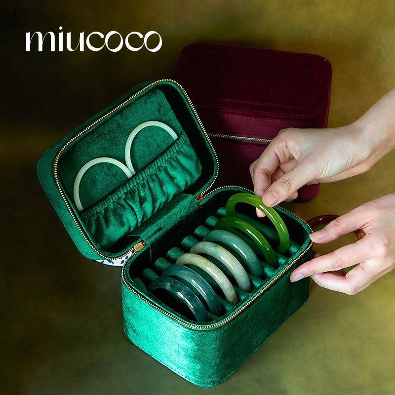 丝绒黄金手镯收纳盒高档精致大容量放翡翠镯子专用绒布首饰盒子