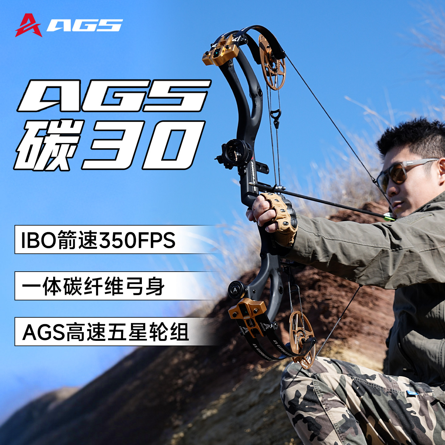 AGS碳30复合弓高精度户外竞技射击狩非美猎弓猎碳纤维滑轮射箭弓