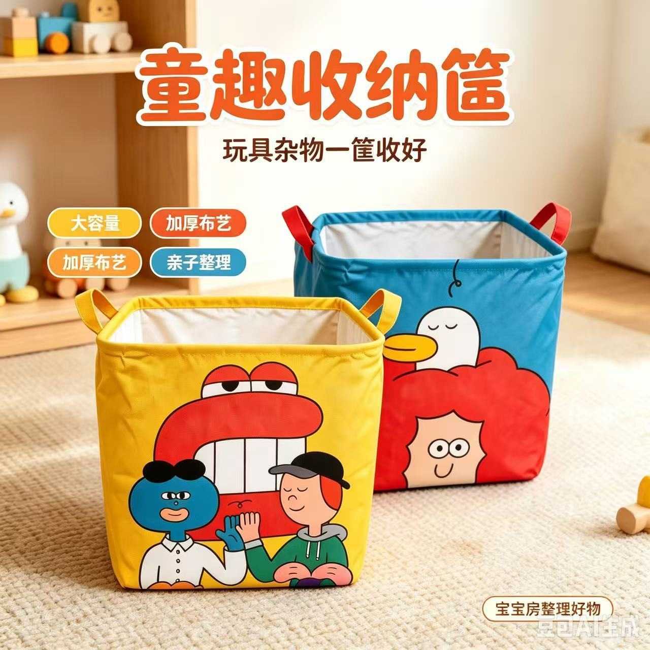 儿童卡通布艺可折叠收纳筐加厚