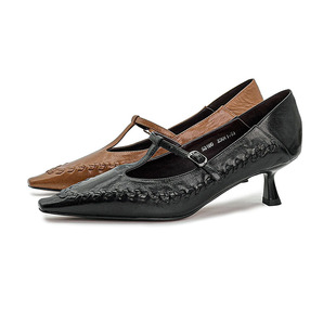 复古编织T字带浅口单鞋 高定系 宁儿专享 53190 小巷初秋