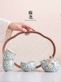 汝窑祥云手抓壶家用青花仿古泡茶壶单个双耳防烫可开片泡茶专用壶