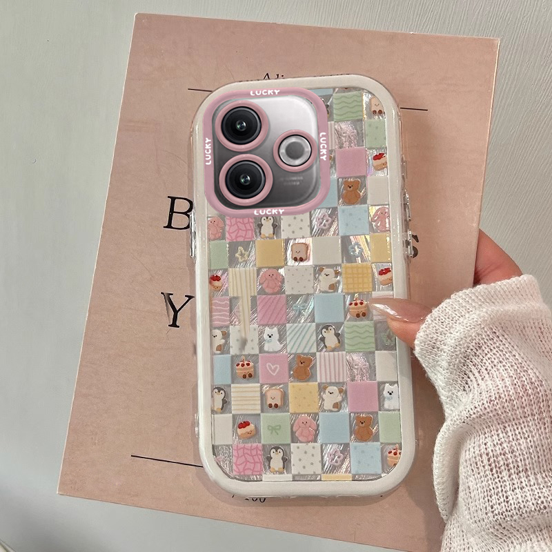 适用OPPOA5活力版手机壳A3Pro方块小动物A2女新款A1全包边防摔A97透明边框A96个性创意a93s高级感a58泡芙软壳