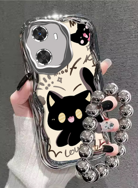 可爱黑猫适用华为畅享60手机壳hi畅享80S高级感70Pro电镀银60X新款女50por网红爆款20SE全包防摔10Plus带挂绳