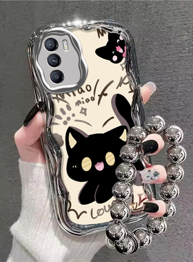 可爱黑猫适用OPPOReno12手机壳Reno14Pro新款13por高级感12/11带挂绳10Pro+电镀银reno9全包防摔8/7网红爆款6