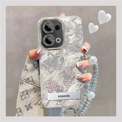 适用OPPOreno13手机壳新款Reno14Pro闪耀星星12轻奢高级11时尚爆款10Pro+全包防摔9/8带手炼Reno7se镜头膜6/5