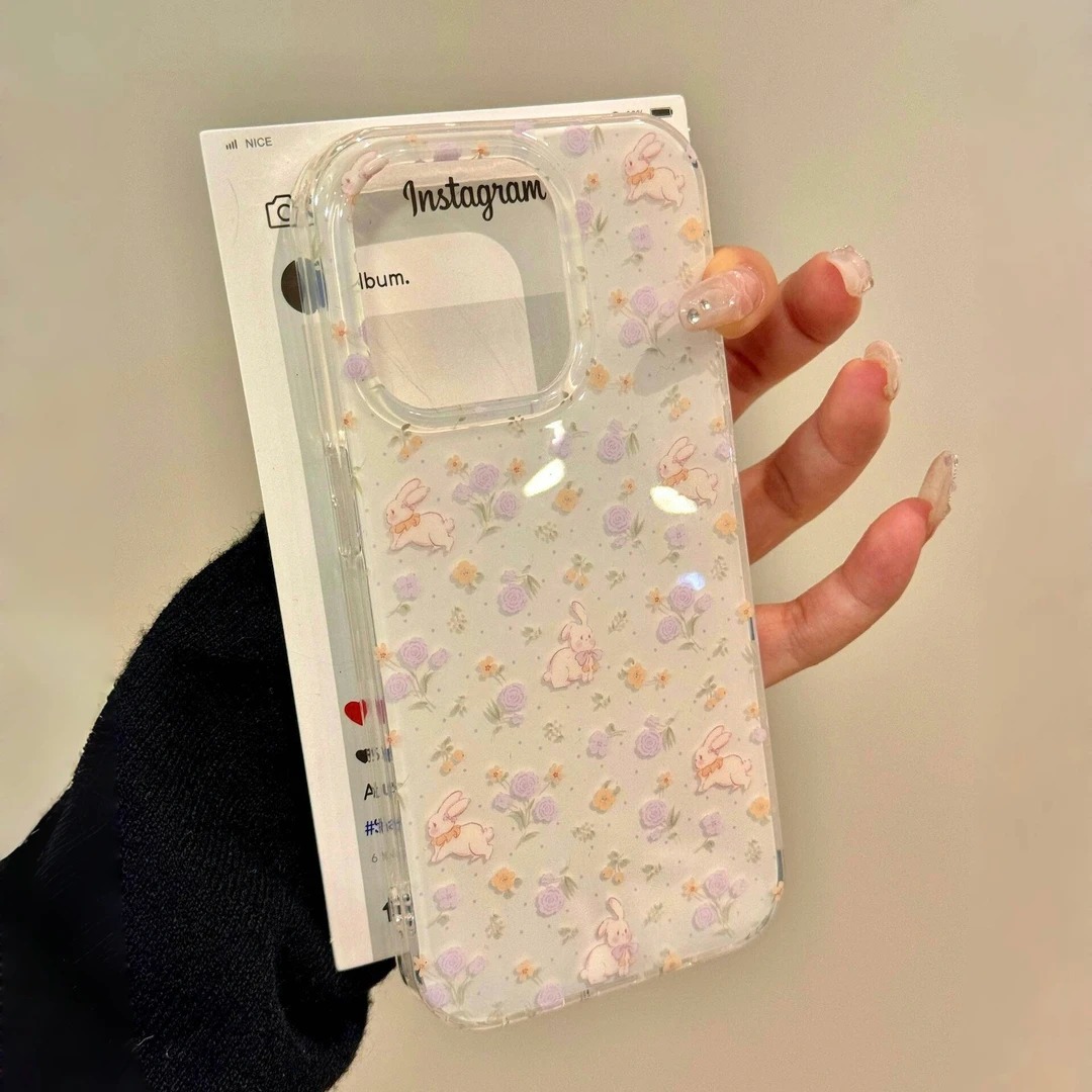 适用iPhone16Promax手机壳15Pro碎花兔14高级感13透明创意12大孔防摔11苹果8plus硅胶7/6s彩绘x印花xs不撞壳