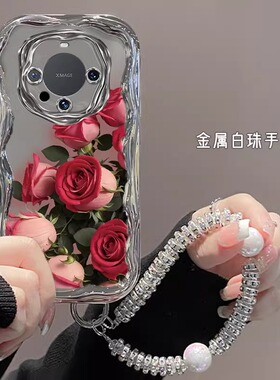适用华为mate60手机壳女新款mate70电镀银色60Pro+轻奢高端50e红色玫瑰mate40Pro全包防摔30创意简约20保护套