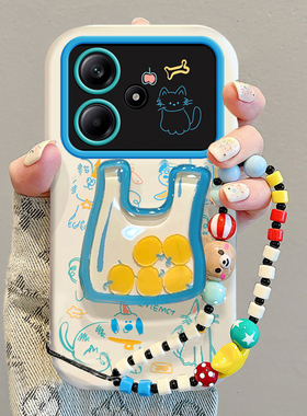 适用红米note14手机壳14ProPlus涂鸦线条猫13Pro+创意支架手链12Turbo高级感女款11/10全包硅胶防摔radmi软壳
