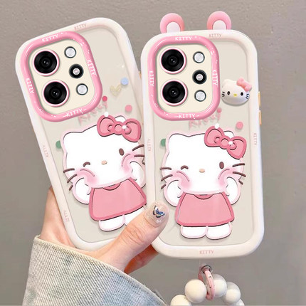 爱心KT猫适用OPPOReno14手机保护壳Reno13女新款12带手錬11立体公仔10可爱卡通reno9全包8Pro矽胶7se防摔6/5