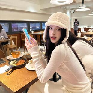 北方雪地可爱毛绒绒雷锋帽女冬季保暖护耳显脸小防寒骑车滑雪帽子