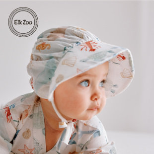 Elk 遮阳帽小月龄外出纱布大帽檐太阳帽 Zoo新生婴儿防晒帽秋薄款