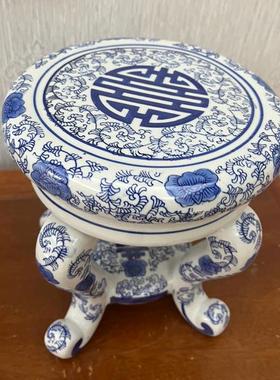 青花瓷彷古典四脚古凳子客厅落地桌面摆件手绘拼接景德镇花盆底座