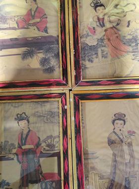 怀旧老物件农村木框挂画墙面装饰画红色题材国画复古文创饰品摆件