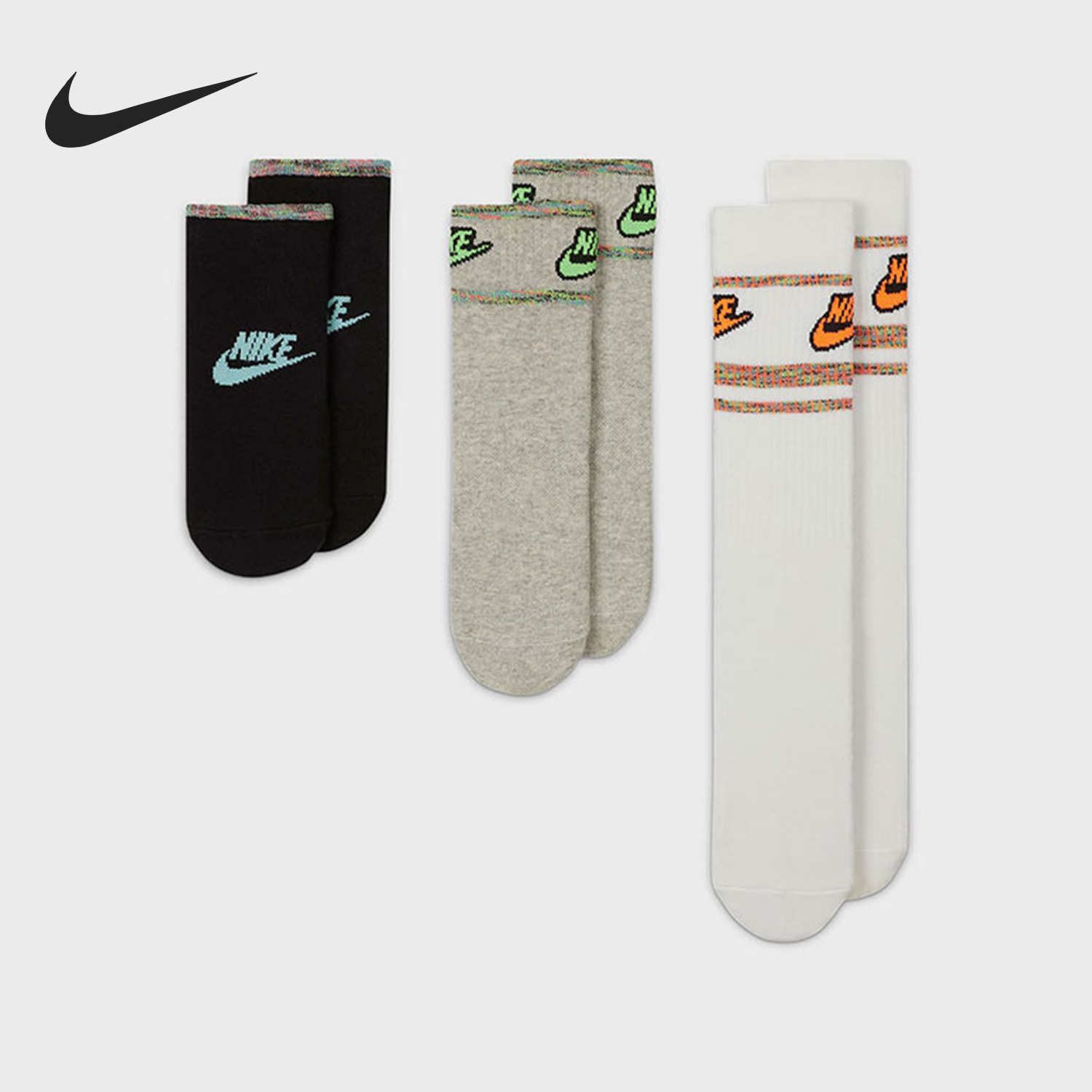 Nike/耐克正品秋季新款男女透气耐磨运动袜三双装DA2601-902