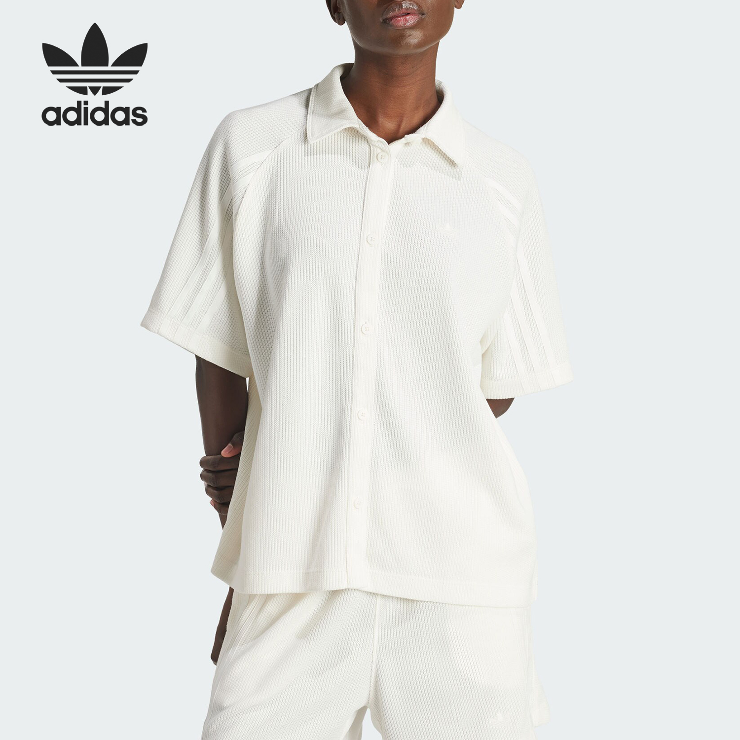 Adidas/阿迪达斯正品三叶草女士简约舒适宽松短袖衬衫IS2329