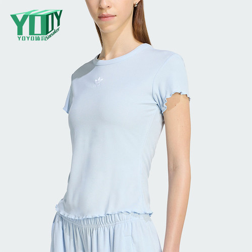 Adidas/阿迪达斯正品2026年女士简约经典波浪边运动短袖T恤KE1108
