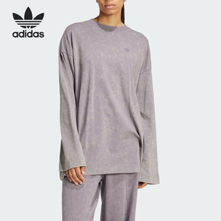 圆领T恤IY7400 三叶草女士宽松休闲长袖 Adidas 阿迪达斯正品