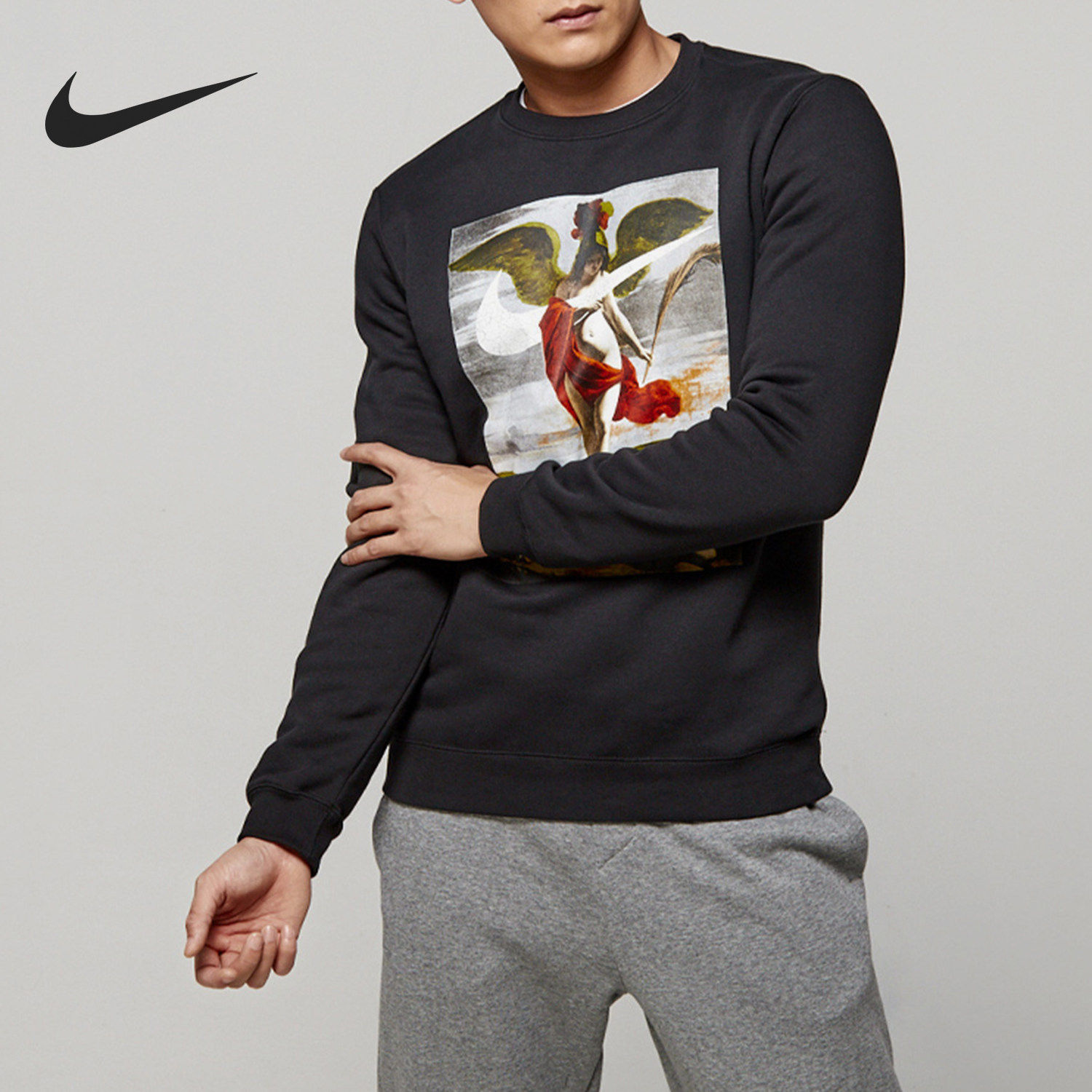 Nike/耐克正品春秋男士复古图案舒适长袖套头卫衣AQ7140-010