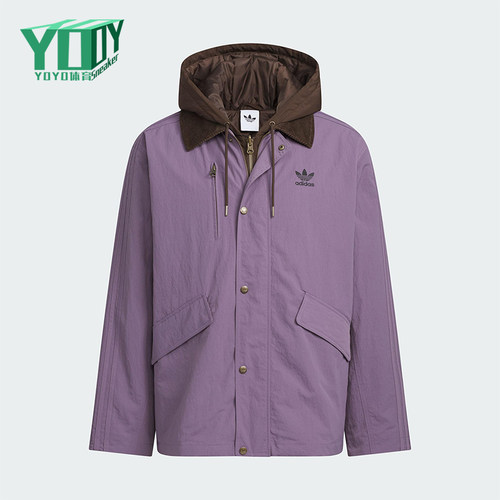 Adidas/阿迪达斯正品三叶草男士休闲连帽二合一复古棉服KW1240