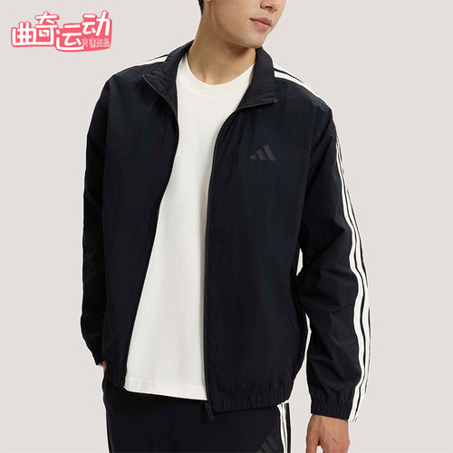 Adidas/阿迪达斯正品春季男士宽松经典透气条纹立领外套KR2520