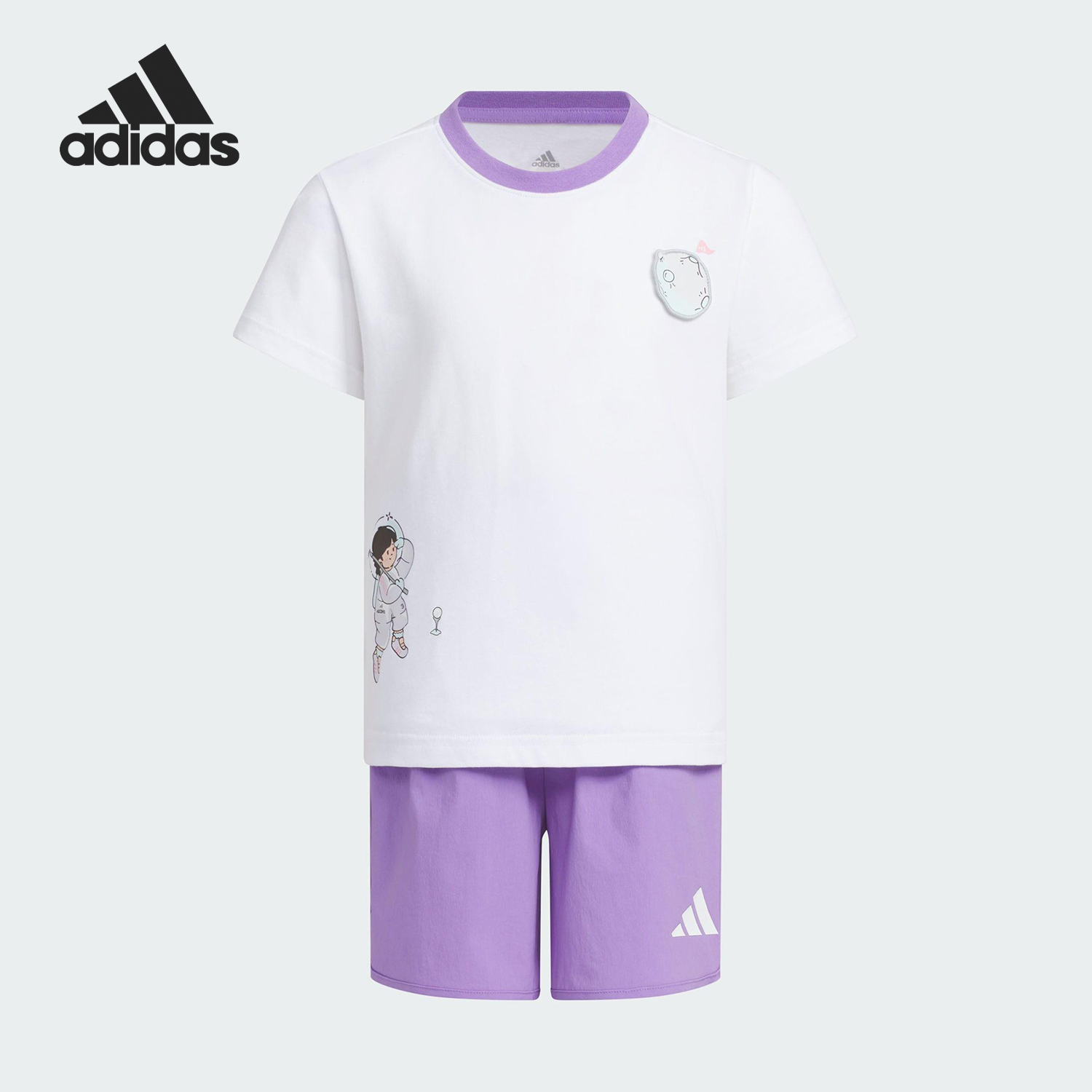 Adidas/阿迪达斯正品2025夏季小童运动休闲短袖套装JM7977