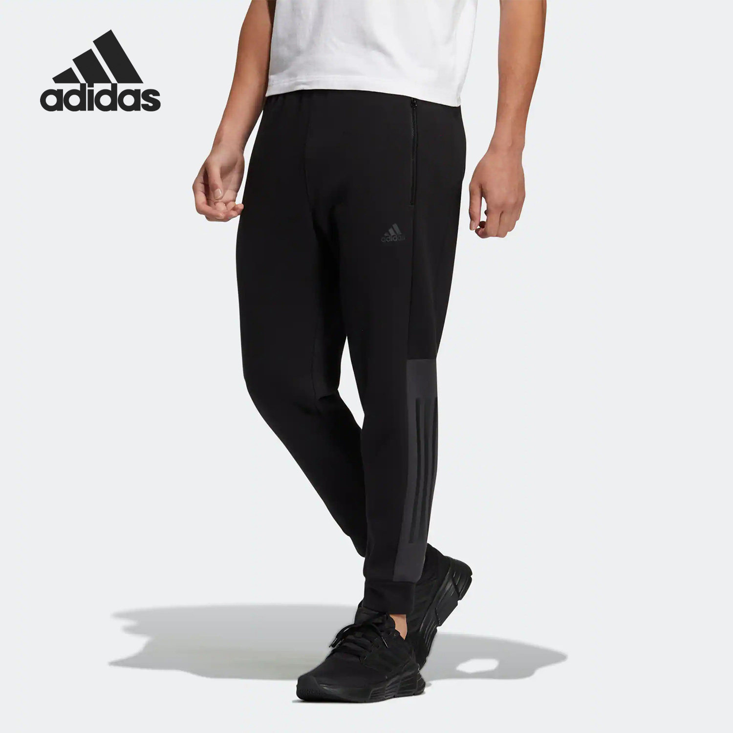 Adidas/阿迪达斯正品三条纹男子针织保暖运动束脚长裤HN8999