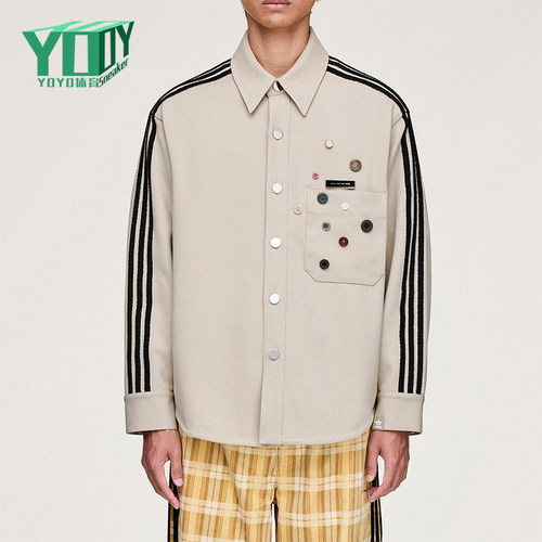 Adidas/阿迪达斯正品三叶草男女休闲长袖宽松条纹运动衬衫KC3141