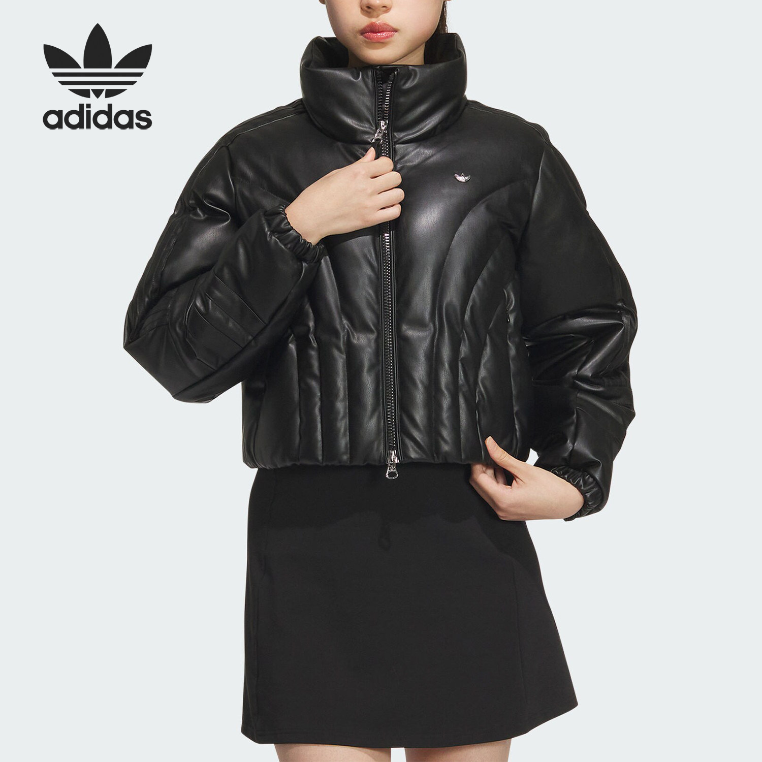 Adidas/阿迪达斯 正品三叶草女士短款高领保暖羽绒服JD3790