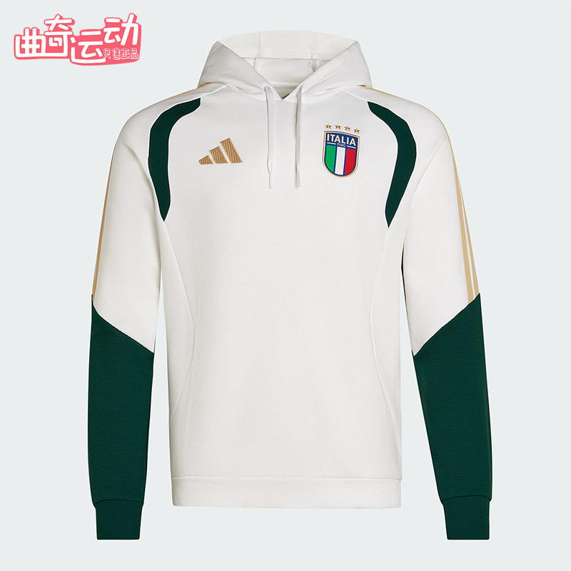 Adidas/阿迪达斯正品TIRO新款男米白绿色经典足球连帽卫衣JZ9364