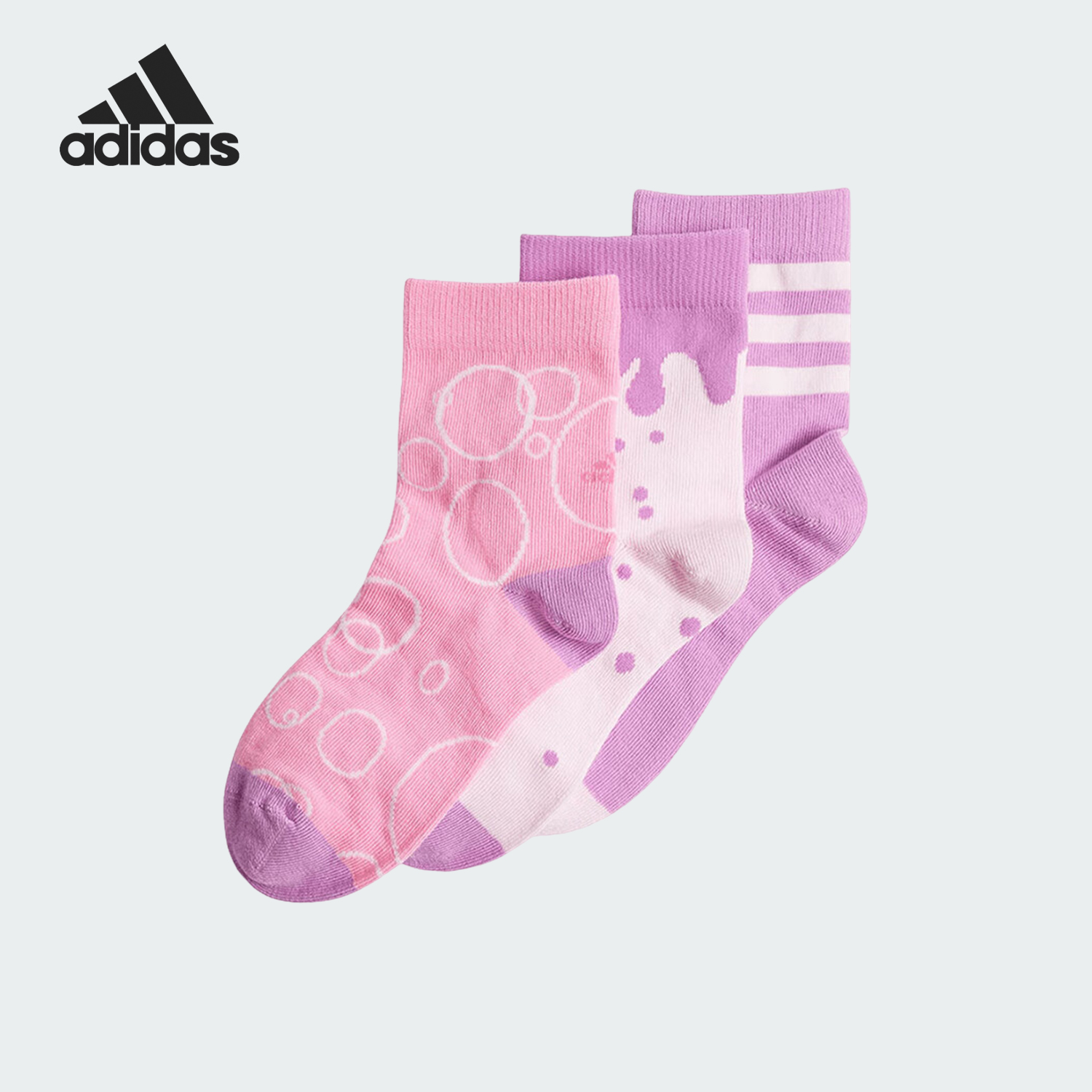 Adidas/阿迪达斯正品2024秋新款儿童休闲中筒袜三双装IY2673
