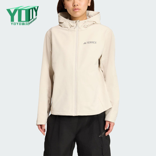 Adidas/阿迪达斯正品2025女士拉链户外保暖宽松软壳外套JV6235