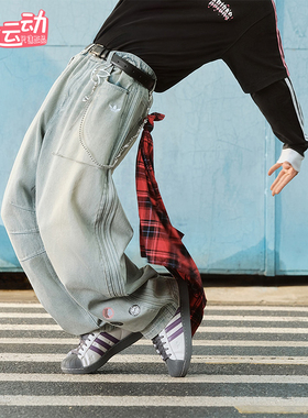 Adidas/阿迪达斯正品三叶草男士时尚经典运动弯刀牛仔长裤KT6366