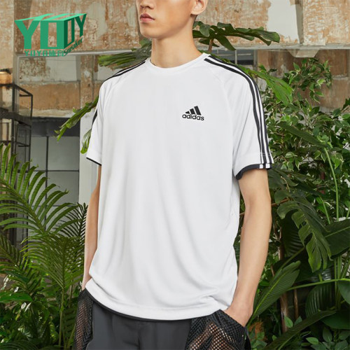 Adidas/阿迪达斯正品夏季男士透气条纹经典圆领运动休闲T恤KU3920