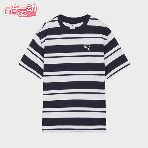 Puma/彪马正品男女同款复古条纹圆领套头短袖T恤633854-16