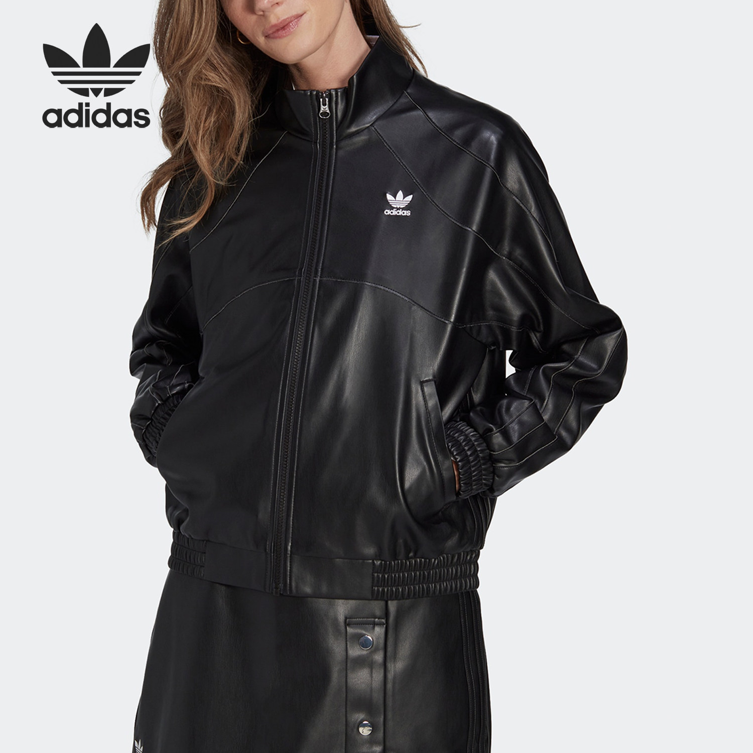 Adidas/阿迪达斯正品三叶草女士美式复古休闲皮衣夹克II6103