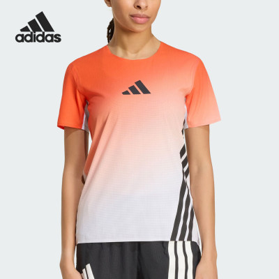 Adidas/阿迪达斯正品夏季女士越野跑侧开叉修身短袖T恤JV6530