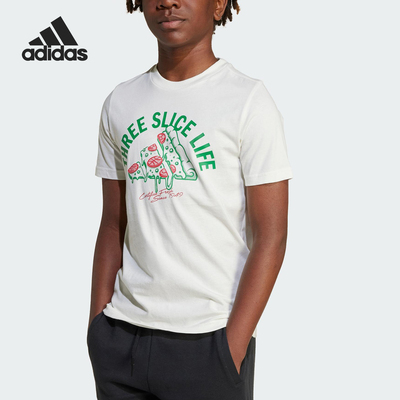 Adidas/阿迪达斯正品2025夏季款大童印花针织透气短袖JI6678