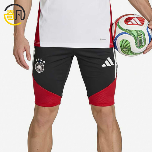 Adidas/阿迪达斯正品纯色松紧中腰直筒裤男经典黑红色短裤KB4481