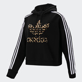 连帽卫衣GT5223 三叶草女子LOGO豹纹短款 Adidas 阿迪达斯正品