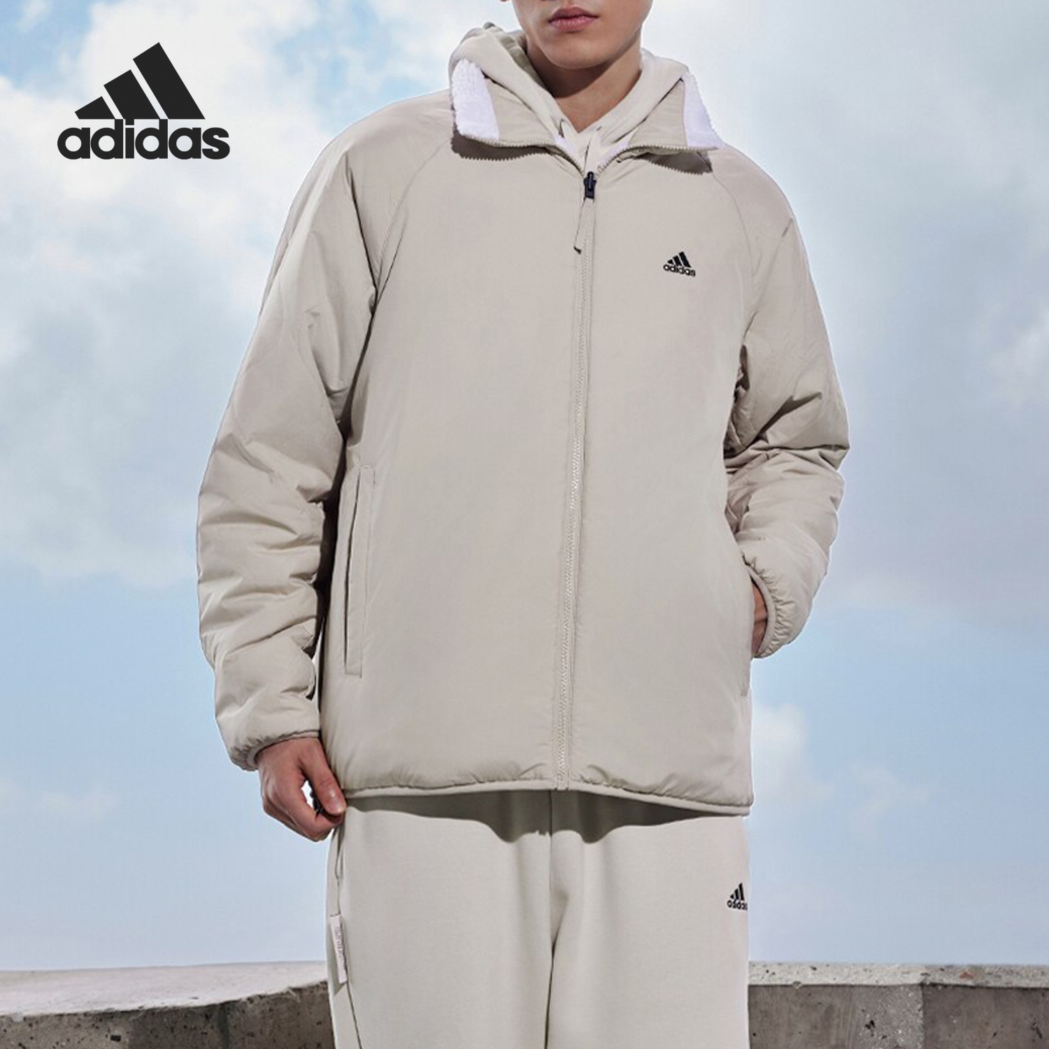 Adidas/阿迪达斯正品运动男女双面穿仿羊羔绒夹棉外套IT8710
