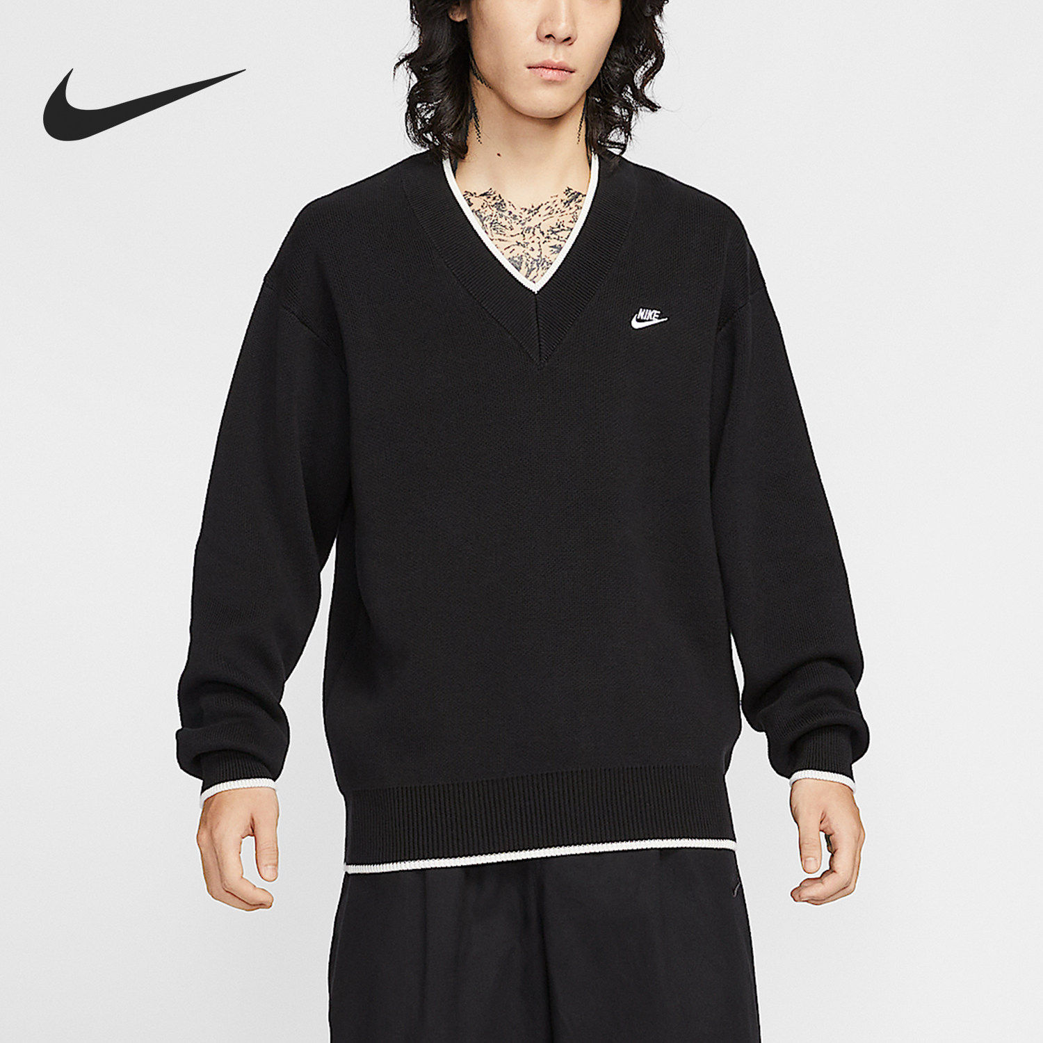 Nike/耐克正品2025秋季款男士V领针织刺绣套头衫HV1420-010