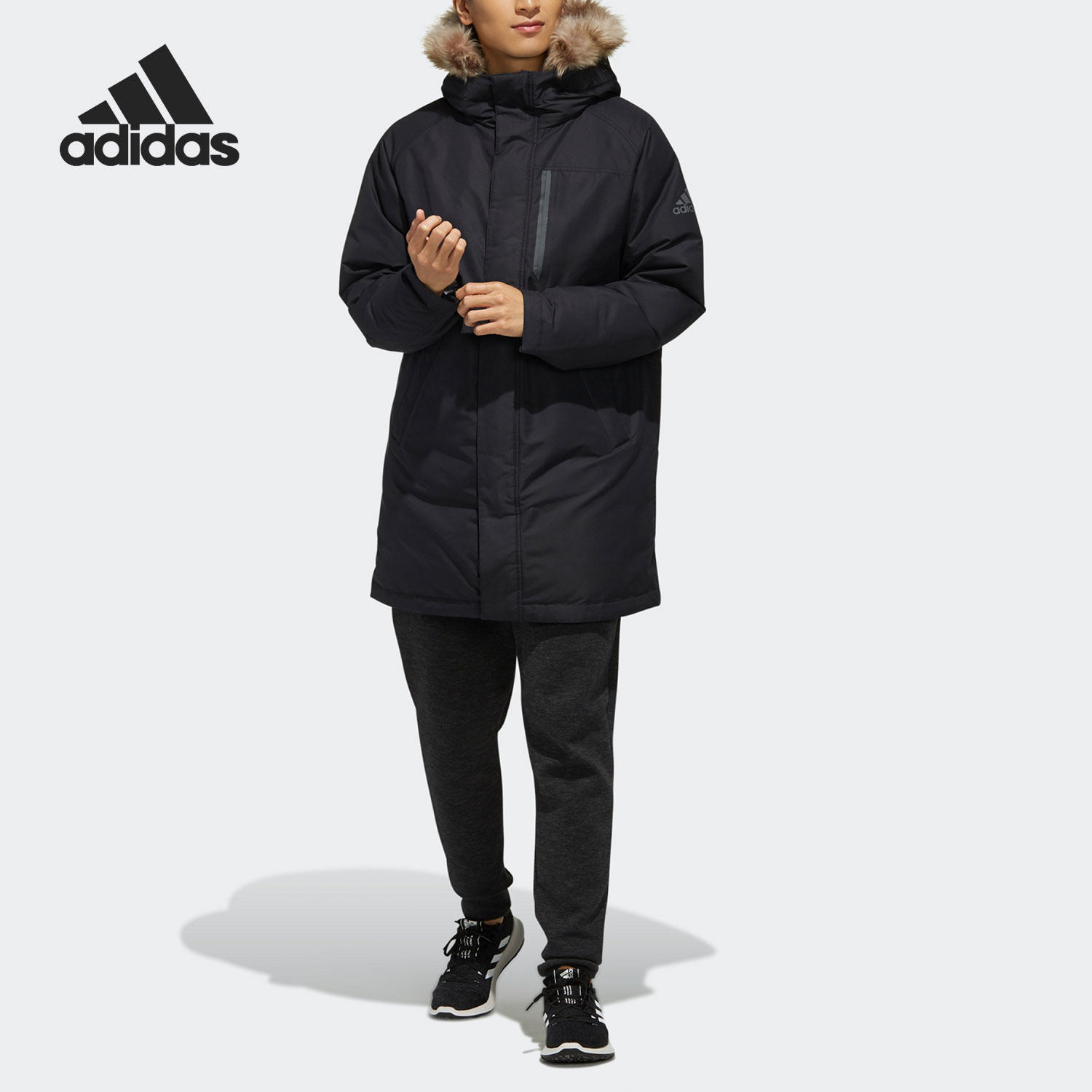 Adidas/阿迪达斯正品男子户外中长款保暖运动羽绒服 EH3975