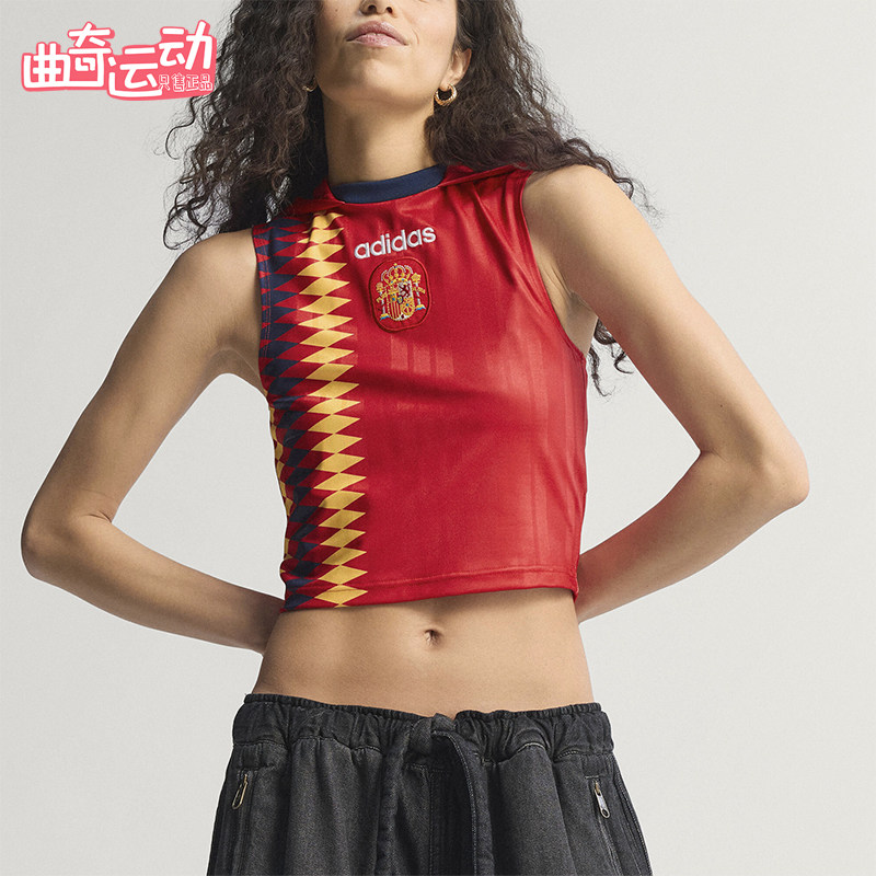 Adidas/阿迪达斯正品女士Logo修身短款连帽无袖足球衣KE2290